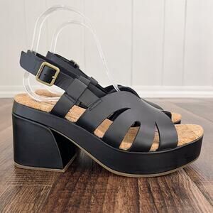 Kork-Ease Slingback Heeled Platform Leather Sandal "Paschal" Size 7 M in Black